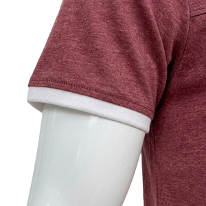 T-shirt à manches courtes pour homme, couleur marron, col rond, coupe classique, tricoté, décontracté, couleur unie, design avec bordure contrastée, avec poche zippée sur le devant - Product Image 3