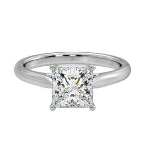 Anillo de compromiso y boda solitario de 2 quilates con corte princesa creado en laboratorio, engaste clásico de 4 puntas, minimalista, de plata, certificado y elegante. - Product Image 1