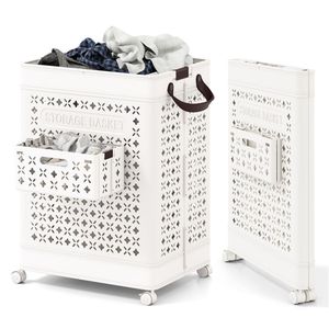 Cesto per Bucato Pieghevole da 20 Galloni, Design Cavo in PP e Telaio in Metallo, Moderno e Richiudibile con Ruote - Product Image 1
