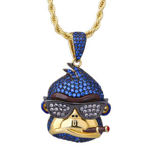 Colgante de Mono Chapado en Oro con Diamantes de Imitación Azules y Gafas de Sol, Amuleto Hiphop, Joyería Unisex, Regalo - Product Image 1