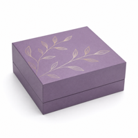 Boîte cadeau rigide portable violette avec motif feuille d'or, boîte cosmétique à couvercle coulissant avec insert en mousse éponge/EVA, logo personnalisé