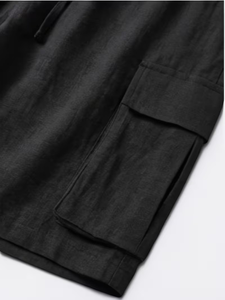 Nouvel ensemble chemise et short en satin de coton pour homme, collection été 2026, couleur unie, col montant, style vintage décontracté, séchage rapide, 140g, lot de 2 pièces - Product Image 6