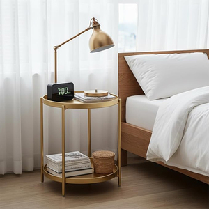 Gold <b>Round</b> <b>Side</b> <b>Table</b>, <b>Small</b> <b>Side</b> <b>Table</b> with 2 Removable Levels, <b>Small</b> <b>Table</b> for Living Room, Metal <b>Table</b> Outdoor for Balcony - Product Image 4