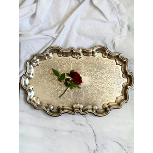 Luxury Rectangular Metal Serving Tray With Floral Border Decorative Gold Color Platter For Food Fruit Coffee Hotel Platter Tray - Product Image 3
