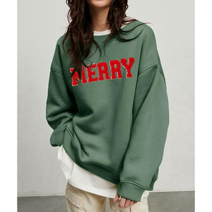 Nueva Sudadera Navideña para Mujer con Estampado Gráfico, Parche de Chenilla, Letras Impresas, Cuello Redondo, Estilo Holgado, Tipo Pullover - Product Image 3