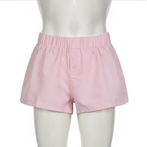 Shorts Casuales Holgados de Poliamida Transpirable con Cintura Alta Elástica para Mujer, Color Sólido, Venta al Por Mayor, MARCA PERSONALIZADA WS-0009, 120g, Tejido de Punto - Product Image 1