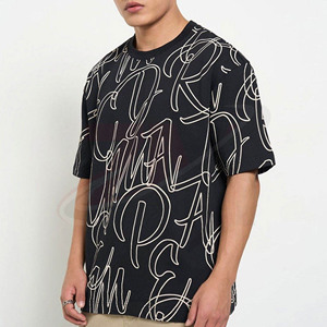 Nouveaux designs tendance, t-shirt noir surdimensionné pour homme, imprimé lettres, streetwear, décontracté, coupe ample, manches courtes, t-shirt graphique en coton - Product Image 1