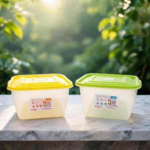 1600ml BPA Free Stackable Square Plastic Food Storage Container Red Lid Vented Clear Refrigerator Safe Kitchen Use Date <b>Record</b> - Product Image 1