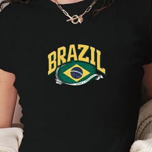 Camiseta corta de punto ajustada para mujer con ilustración de la bandera de Brasil Y2K - Product Image 1