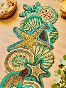 Handmade Bohemian <b>Table</b> <b>Runner</b> Irregular Shape Bamboo Mats With Shell Starfish Design Decorative Placemat - Product Image 4