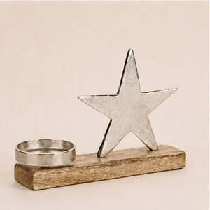 Modern Handmade Durable Aluminum Star Tealight Candle Holder Customizable Eco-Friendly Mango Wood Base for <b>Christmas</b> Home - Product Image 3