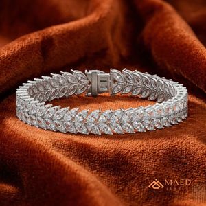 สร้อยข้อมือเทนนิสทรงใบไม้มอยส์ซาไนต์สีเงินสำหรับผู้หญิง สร้อยข้อมือแบบโซ่เส้นเล็ก เครื่องประดับแฟชั่น ของขวัญวันครบรอบแต่งงาน เครื่องประดับคุณภาพดี - Product Image 2