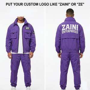 ZAINI Premium 300 Grams <b>Knitted</b> Polyester Windbreaker Suit Men Winter Hooded Front Blue Black Heat-Transfer Printing Logo OEM - Product Image 1