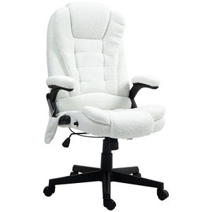 Sedia da Ufficio Direzionale a 6 Punti di Supporto, Design Tradizionale, Velluto Bianco, Schienale Alto, Altezza Regolabile, Materiale PU, Massaggio Termico Vibrante - Product Image 1