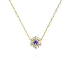Collier en or pur 18 carats avec pierre précieuse tanzanite, design soleil, diamant naturel, chaîne halo, pendentif pour femme, cadeau d'anniversaire - Product Image 3