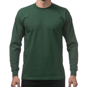 T-shirt à manches longues pour homme, vert foncé, col rond, coupe classique, couleur unie, décontracté, en coton tricoté - Product Image 1