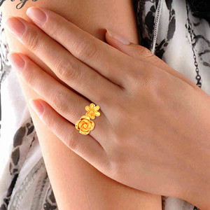 Luxury Gold Flower <b>Ring</b> for Women with Sculpted Rose and Five Petal Floral Design, Elegant <b>Open</b> Band Statement <b>Ring</b> for Fashion - Product Image 2