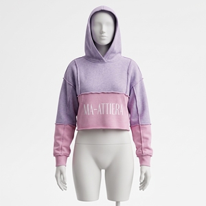Women <b>Lilac</b> Pink Color Block Cropped Hoodie Pullover Sweatshirt Streetwear Women Top Custom Wholesale Fashion Style - Product Image 3