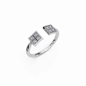 14K White Gold Lab Grown Diamond Square <b>Open</b> Cuff <b>Ring</b> IGI Certified Adjustable <b>Ring</b> - Product Image 1