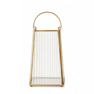 Classic <b>Gold</b> Ribbed Glass <b>Lantern</b> Modern Metal Candle Holder Handmade <b>Lantern</b> for Wedding Decor Ramadan Home Decoration - Product Image 1