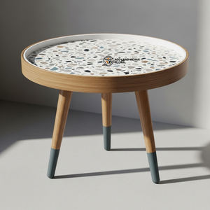 White Meena Wooden <b>Stool</b> – Hand Painted Decorative Round Accent <b>Stool</b> Handcrafted Side <b>Table</b> - Product Image 1