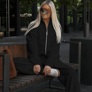 ชุดวอร์มลำลองผ้าฝ้ายฟลีซสำหรับผู้หญิง ปี 2026 ชุดเซ็ต 2 ชิ้น เสื้อฮู้ดซิป กางเกงจ็อกเกอร์ คุณภาพสูง ชุดกีฬาสั่งทำได้ ขายส่ง - Product Image 2