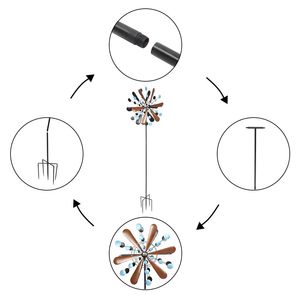 Mulino a vento in ferro battuto con foglie di rame e punti blu, decorazione per esterni, giardino e prato YJ - Product Image 2