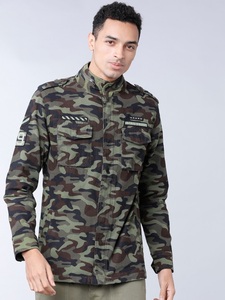 Chemise-veste camouflage pour homme, col mandarin, fermeture éclair sur le devant, épaulettes, style vêtement de travail, respirante, en polyester, pour l'automne - Product Image 1