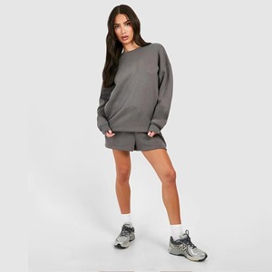 Conjunto de Sudadera Oversize de 2 Piezas para Mujer, Gris, Felpa, Cuello Redondo, Manga Larga, Casual, Corte Regular, para Todas las Temporadas, Color Sólido - Product Image 2