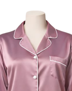 Ensemble de pyjama pour femme en satin rose personnalisé, manches longues, boutonné, style soie, vêtements de nuit, ensemble confortable en deux pièces - Product Image 3