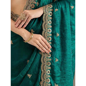 Charming Green Zari Embroidered Silk Reception <b>Saree</b> with Blouse for Women - Product Image 2