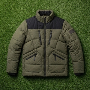 Chaqueta Acolchada Verde Oliva para Hombre, Cuello Alto, Cierre de Cremallera Frontal, Resistente al Viento, Transpirable, de Secado Rápido, Ecológica, Informal para Invierno - Product Image 5