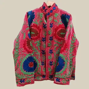 Veste en coton rose pour femmes, brodée au style Suzani, à motifs floraux, bohème, ethnique, faite à la main, vintage, décontractée, vêtement d'extérieur - Product Image 1