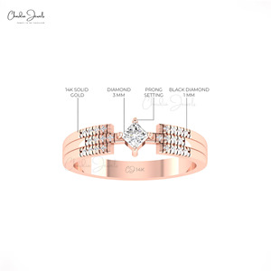 Proveedor genuino de anillos de compromiso con diamantes blancos de corte princesa de 3 mm, anillo delicado de oro sólido de 14 quilates para novia a un precio razonable. - Product Image 5