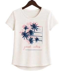 T-shirt à manches courtes imprimé 100% coton pour femmes à la mode pour un usage quotidien - Product Image 1