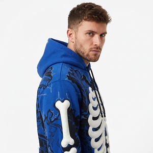 Sweat-shirt à capuche gothique pour homme Dumela, imprimé squelette en relief, coupe oversize, motif bleu et noir, vêtement d'automne - Product Image 4