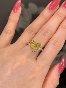 Bague de fiançailles de luxe en or massif 10 carats avec halo de diamants jaunes cultivés en laboratoire pour femme, bijoux de mariage - Product Image 3