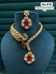 R.K. EXPORT Gold Plated <b>Brass</b> Ethnic Pendant <b>Necklace</b> & Matching Earrings Set Zircon Stones for Women's Wedding Party Occasions - Product Image 5