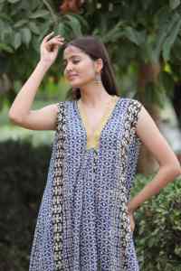 Vestido de algodón con estampado de bloque de mano indio, ropa informal de verano de nueva moda con cintura Natural hecha a mano para regalo de San Valentín - Product Image 2