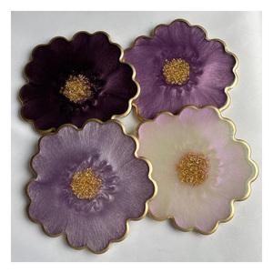 Elegant Geode Style Natural <b>Agate</b> Stone Reusable <b>Coasters</b> Set with Gold Trim Decorative Tabletop Drink <b>Coasters</b> in Box - Product Image 2