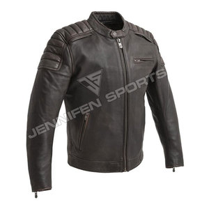 Chaqueta de cuero genuino para motociclistas, personalizada para hombre, fabricada por fabricantes de chaquetas de cuero para motociclistas, con forro acolchado interior. - Product Image 4