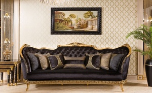Royal Solid Teak Wood <b>Sofa</b> Set Luxury 7 Seater <b>Black</b> Gold Carved Turkish Neo Classic Couch Coffee <b>Table</b> Living Room Furniture - Product Image 5
