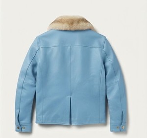 Blouson aviateur en cuir véritable pour homme avec col en fourrure et fermeture éclair - Product Image 4