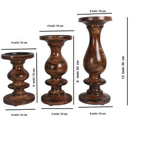 New Arrival Wooden Candlestick Holders <b>Set</b> of 3 Custom Factory Mango Wood <b>Candle</b> Holder Farmhouse or Table Centerpiece Stands - Product Image 3