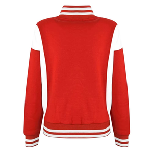 Blouson universitaire homme bleu marine et rouge tendance, avec blocs de couleur, col montant, fermeture éclair, coupe-vent décontracté en polaire brodé - Product Image 3