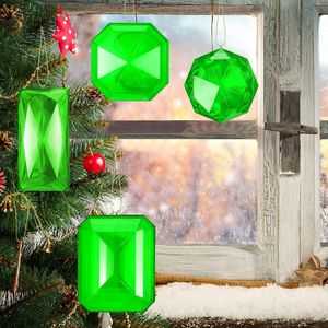 Set di 4 Decorazioni Natalizie Rettangolari in Acrilico da 3,9 "-6,2" con Glitter, Ornamenti per Albero di Natale, Palline Decorative da Appendere - Product Image 3