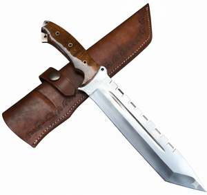 Couteau de chasse classique Timber Steel Enterprises, lame en acier inoxydable à pointe clip, 12 pouces, qualité industrielle, autre manche en cuir - Product Image 4