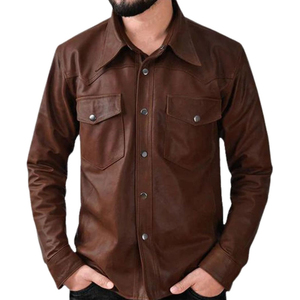 Premium Genuine Leather Winter Casual Jackets for <b>Men</b> Stand Collar Waterproof Zipper Dyed Washed Front Soft Comfortable Durable - Product Image 1