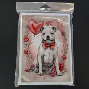 Whimsical A7 tamaño 5x7 nuevo Staffordshire Bull Terrier Valentine Roses tarjetas de felicitación paquete 8 tarjetas de nota en blanco con sobres - Product Image 3