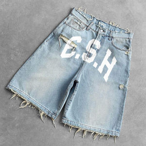 Shorts en denim vintage streetwear pour hommes, impression graphique personnalisée OEM, logo de haute qualité - Product Image 4